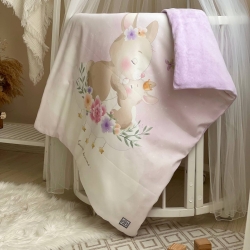 Paturica bebe din satin si velur cu pilota Iepuras mov